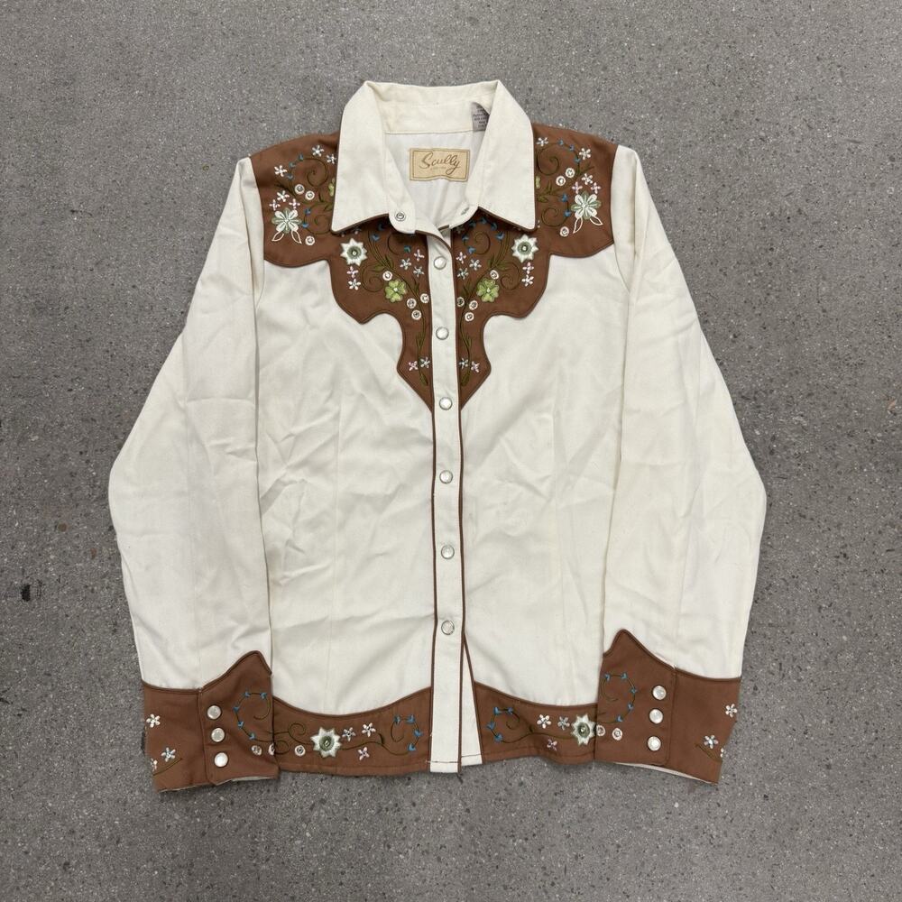 SCULLY Western shirt womens pearl snap embroidered Size Small